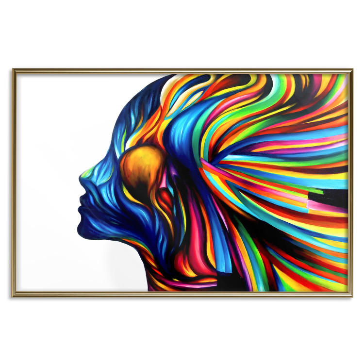 Poster Rainbow Hair - abstract and colorful silhouette of a woman on a white background 127328 additionalImage 17