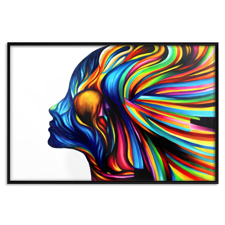 Poster Rainbow Hair - abstract and colorful silhouette of a woman on a white background 127328 additionalImage 16