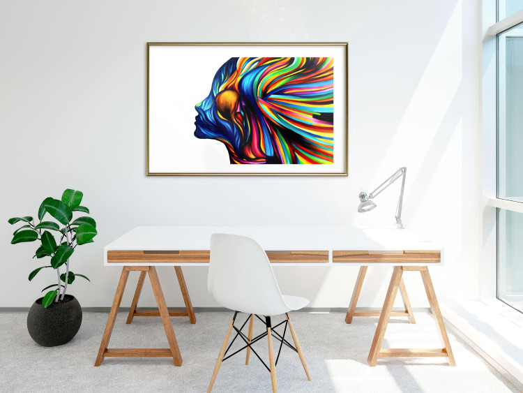 Poster Rainbow Hair - abstract and colorful silhouette of a woman on a white background 127328 additionalImage 13