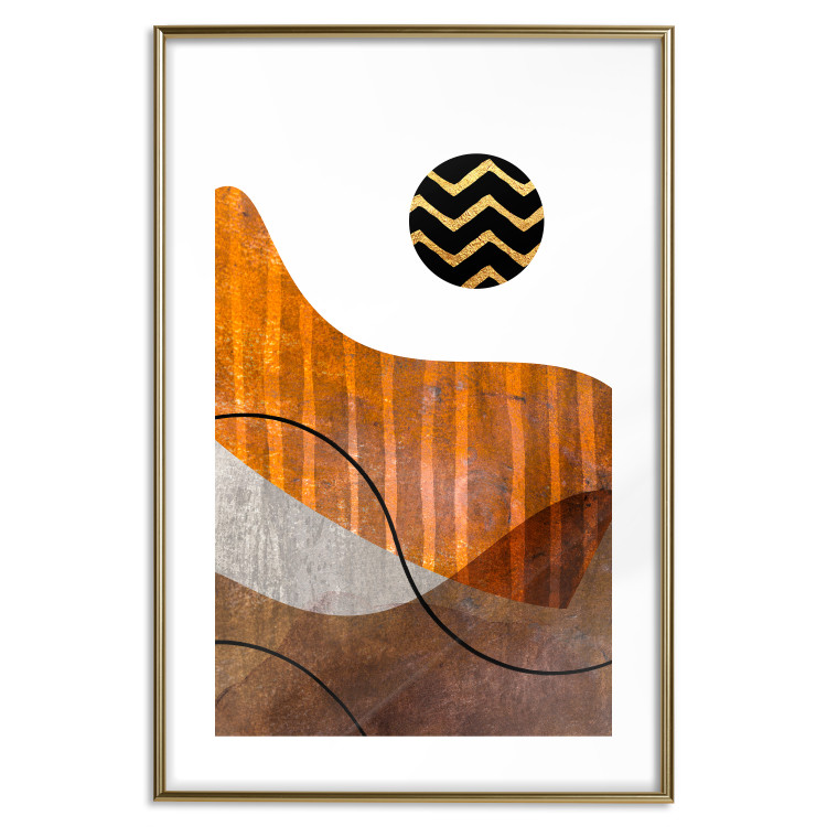 Wall Poster Fluid Motion - abstract brown waves and circle with patterns on white background 127828 additionalImage 19