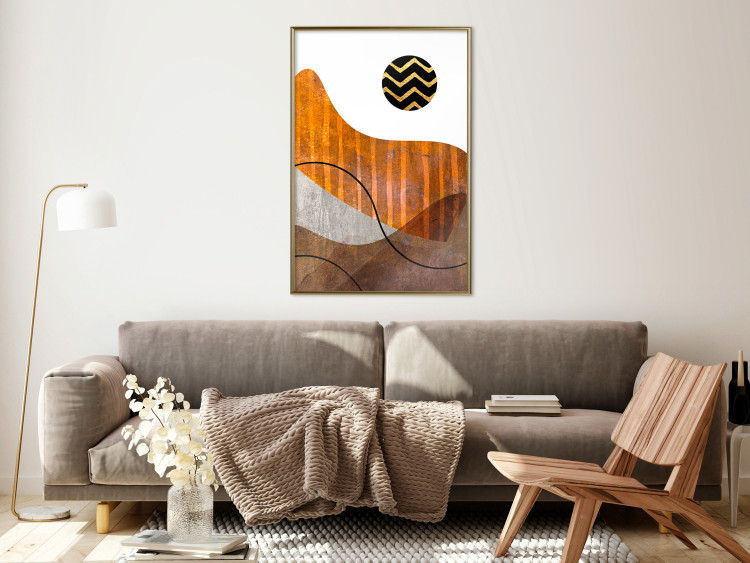 Wall Poster Fluid Motion - abstract brown waves and circle with patterns on white background 127828 additionalImage 5