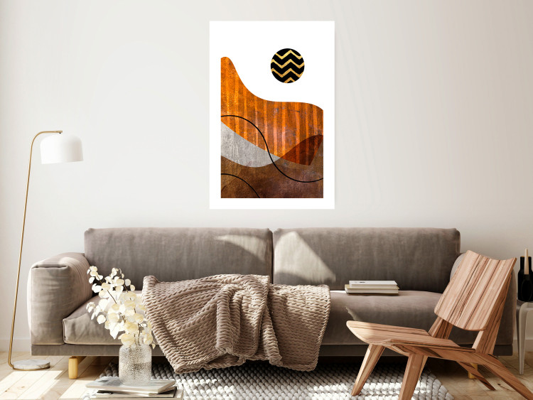 Wall Poster Fluid Motion - abstract brown waves and circle with patterns on white background 127828 additionalImage 3