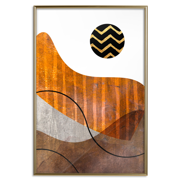 Wall Poster Fluid Motion - abstract brown waves and circle with patterns on white background 127828 additionalImage 15