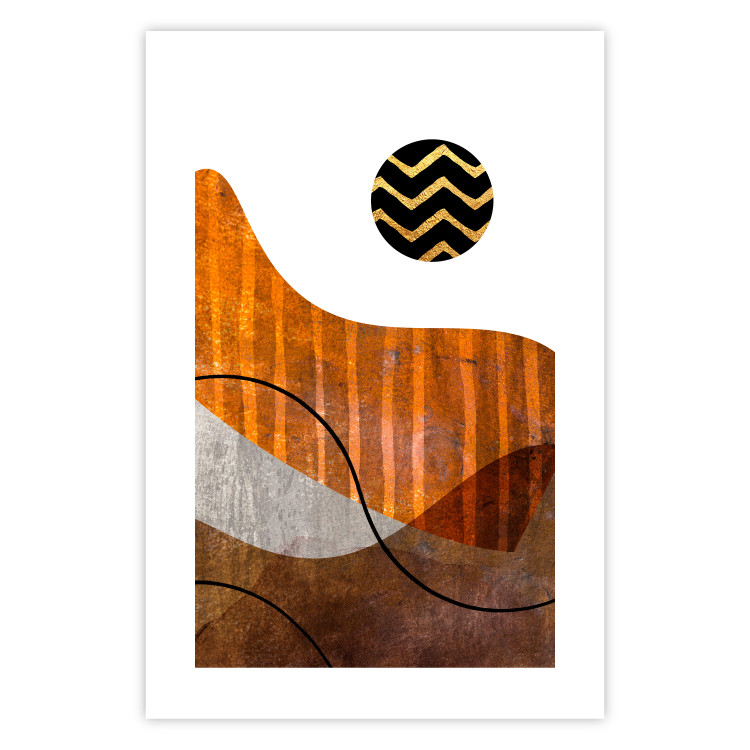 Wall Poster Fluid Motion - abstract brown waves and circle with patterns on white background 127828 additionalImage 14