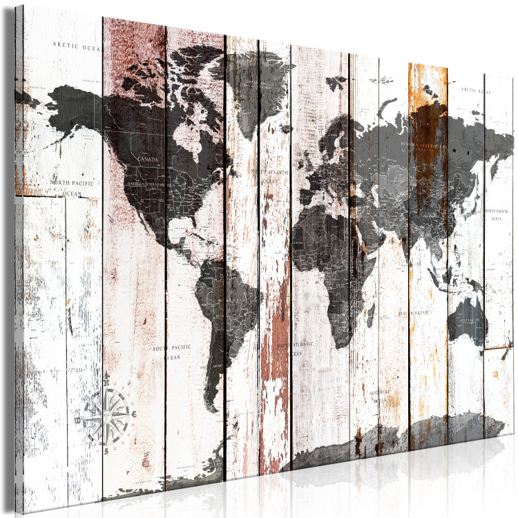 Canvas Ancient Adventure (1-part) wide - world map on wooden background 128428 additionalImage 2