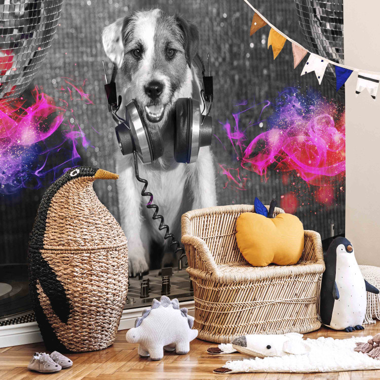 Photo Wallpaper Dog DJ - a playful abstraction in shades of grey with a music motif 129028 additionalImage 5