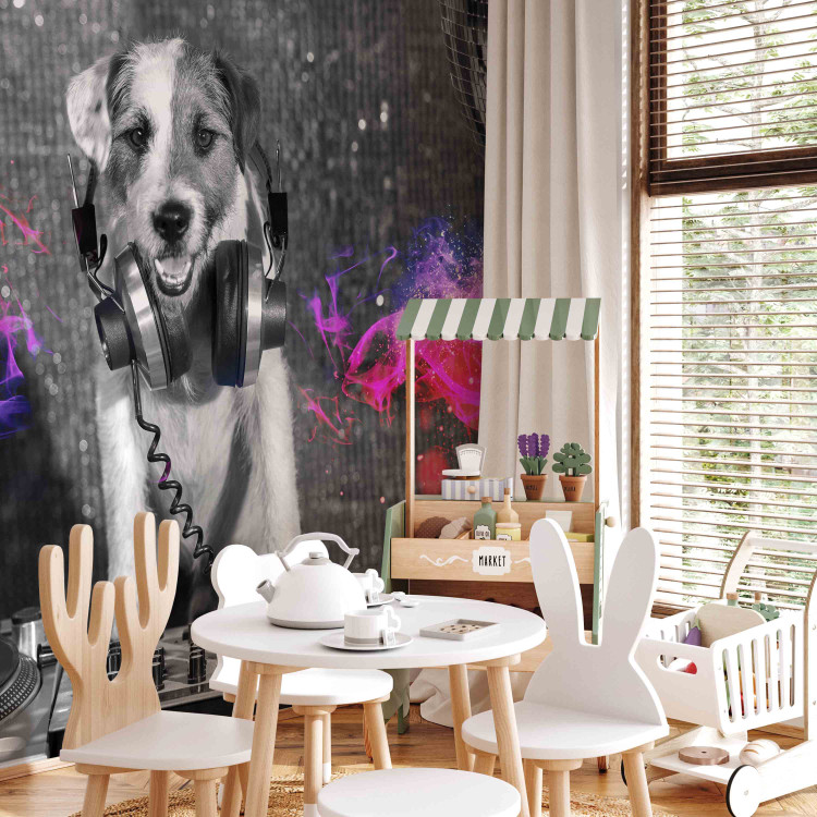 Photo Wallpaper Dog DJ - a playful abstraction in shades of grey with a music motif 129028 additionalImage 6