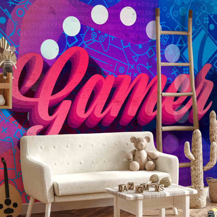 Photo Wallpaper Hobby - modern English lettering on a colourful background with a game motif 130428 additionalImage 5