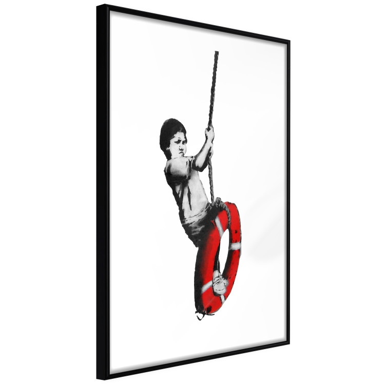 Wall Poster Banksy: Boy on a Swing - black and white boy on a swing with a wheel 132428 additionalImage 11