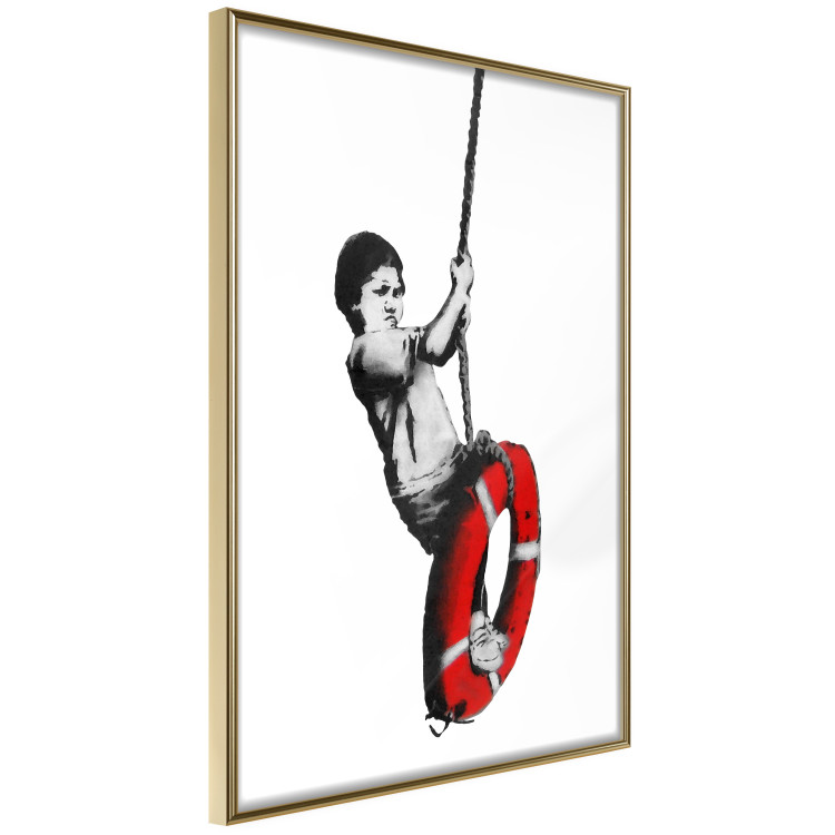Wall Poster Banksy: Boy on a Swing - black and white boy on a swing with a wheel 132428 additionalImage 14
