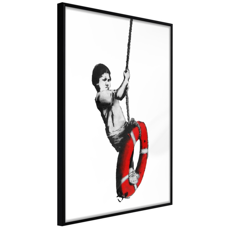 Wall Poster Banksy: Boy on a Swing - black and white boy on a swing with a wheel 132428 additionalImage 10