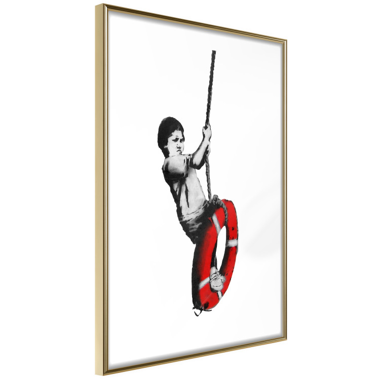 Wall Poster Banksy: Boy on a Swing - black and white boy on a swing with a wheel 132428 additionalImage 8