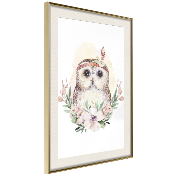 Poster Sabina the Owl - plant composition of light flowers and an owl on a white background 135728 additionalImage 14