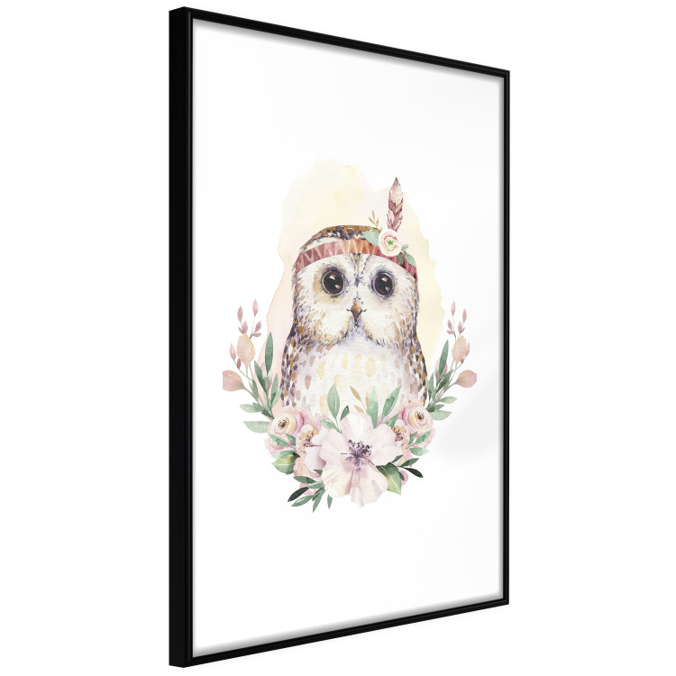 Poster Sabina the Owl - plant composition of light flowers and an owl on a white background 135728 additionalImage 18