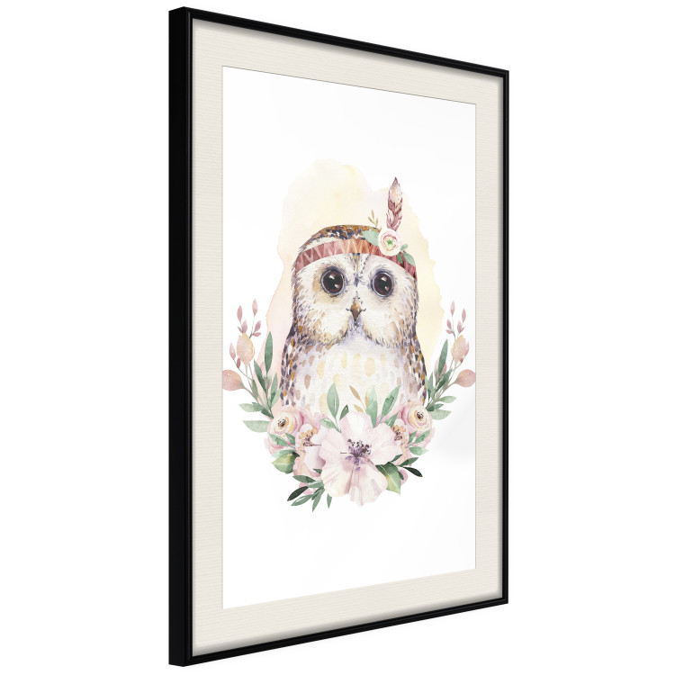 Poster Sabina the Owl - plant composition of light flowers and an owl on a white background 135728 additionalImage 15