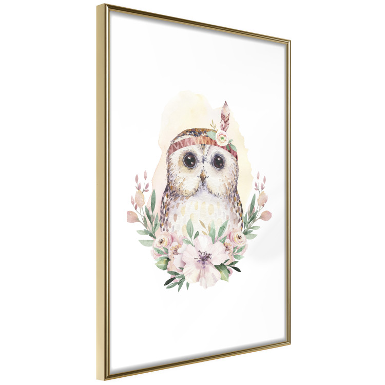 Poster Sabina the Owl - plant composition of light flowers and an owl on a white background 135728 additionalImage 16