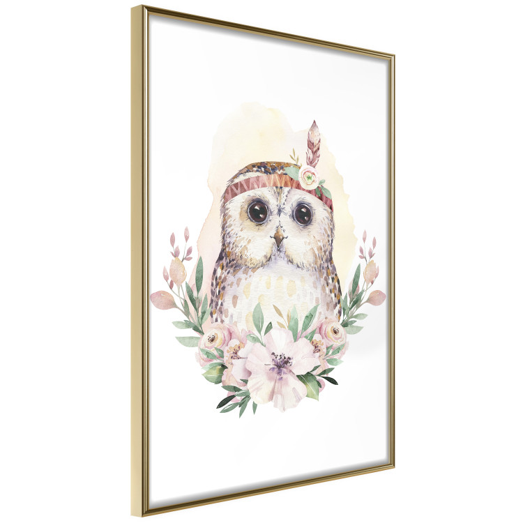Poster Sabina the Owl - plant composition of light flowers and an owl on a white background 135728 additionalImage 17