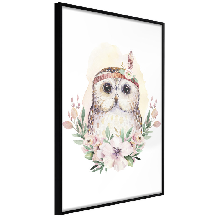 Poster Sabina the Owl - plant composition of light flowers and an owl on a white background 135728 additionalImage 20