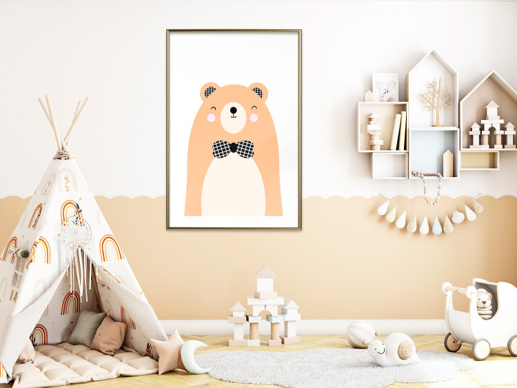 Poster Bear in a Bowtie - colorful funny bear on a white contrasting background 138128 additionalImage 12