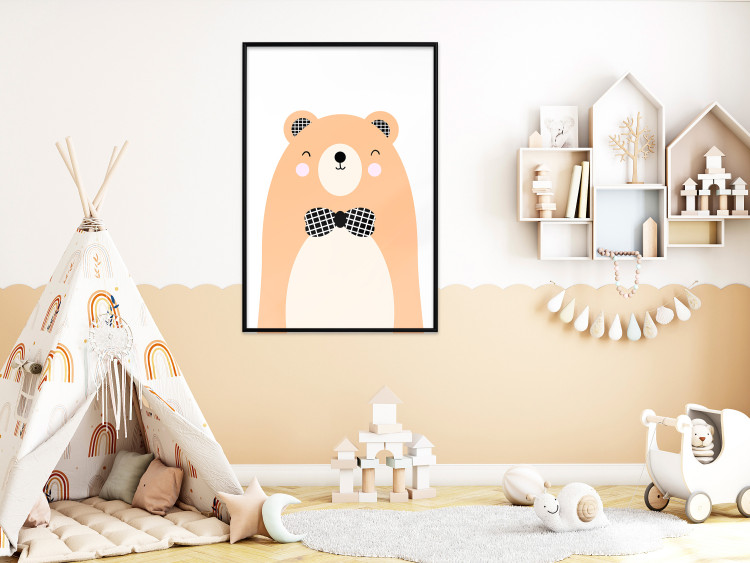 Poster Bear in a Bowtie - colorful funny bear on a white contrasting background 138128 additionalImage 15