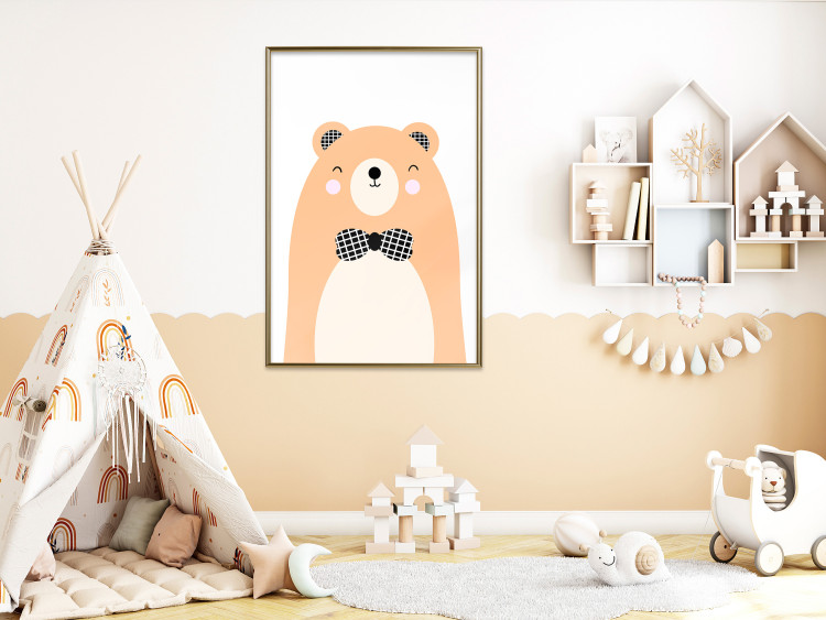 Poster Bear in a Bowtie - colorful funny bear on a white contrasting background 138128 additionalImage 13