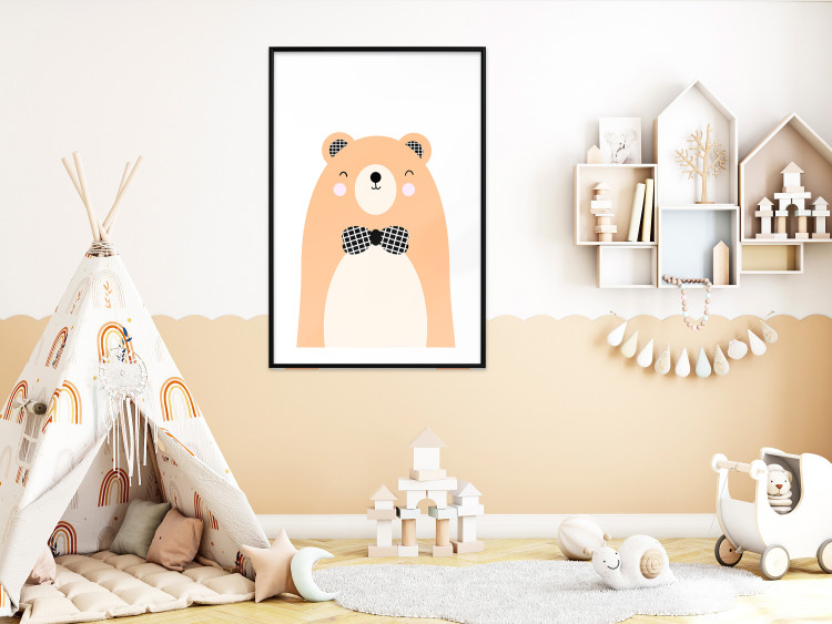 Poster Bear in a Bowtie - colorful funny bear on a white contrasting background 138128 additionalImage 10