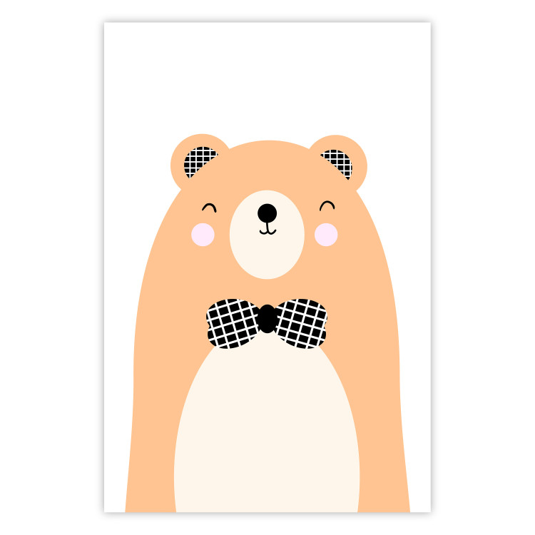Poster Bear in a Bowtie - colorful funny bear on a white contrasting background 138128