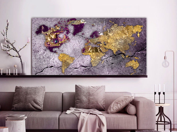Canvas Print Golden Continents (1-piece) Wide - abstraction with a world map 138628 additionalImage 3