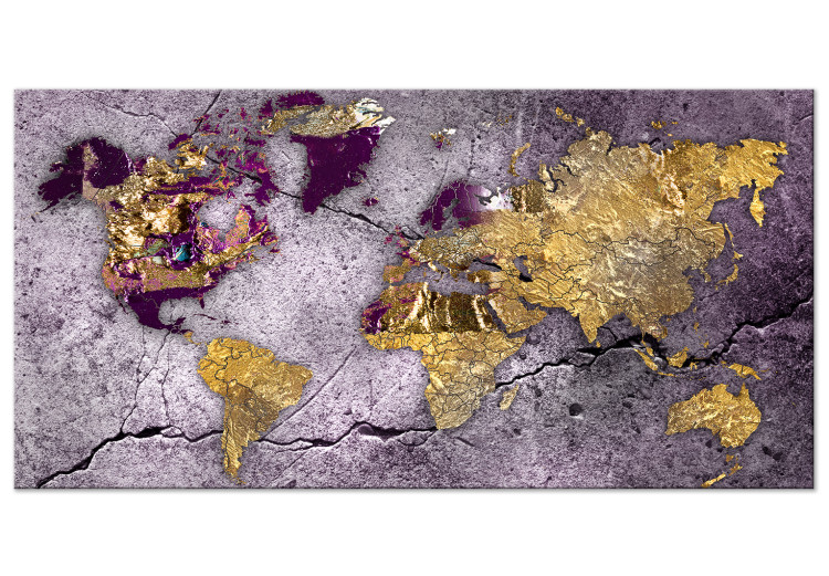 Canvas Print Golden Continents (1-piece) Wide - abstraction with a world map 138628