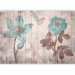 Wall Mural Butterflies and flowers - floral motif on a background of white wooden boards 142728 additionalThumb 1