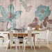 Wall Mural Butterflies and flowers - floral motif on a background of white wooden boards 142728 additionalThumb 6