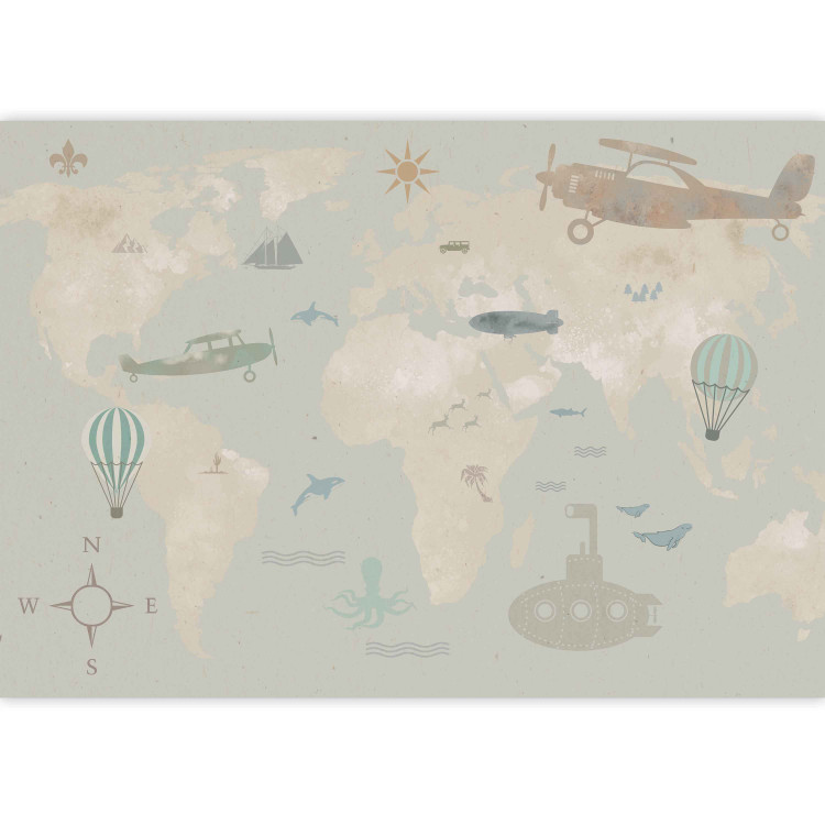 Wall Mural Children's map - fabulous planes and animals on a background of a map of the continents 143428 additionalImage 3