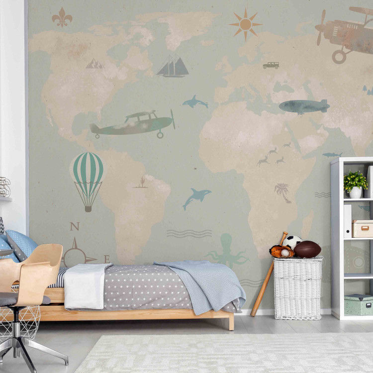 Wall Mural Children's map - fabulous planes and animals on a background of a map of the continents 143428 additionalImage 6