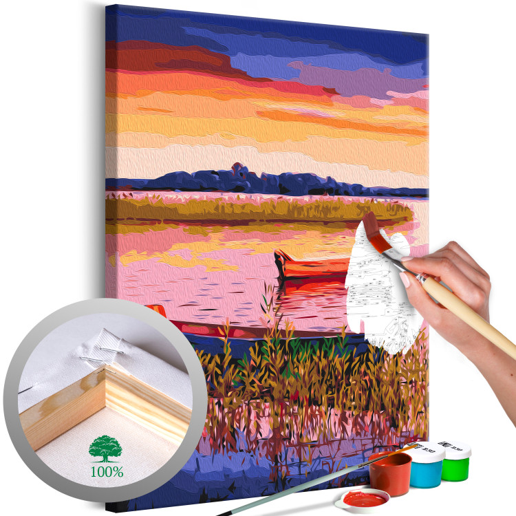 Paint by number Magic Lake - Rushes, Floating Boats and Colorful Sky 144528