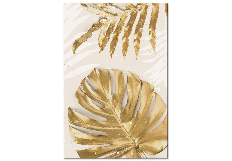 Canvas Print Golden Leaves With a Monstera - Elegant Plants With a Festive Atmosphere 148428