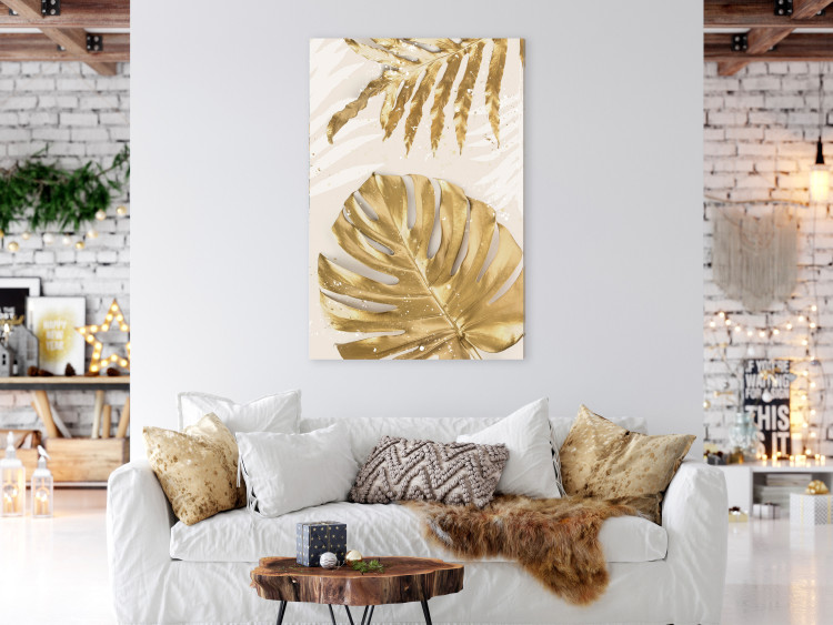 Canvas Print Golden Leaves With a Monstera - Elegant Plants With a Festive Atmosphere 148428 additionalImage 3
