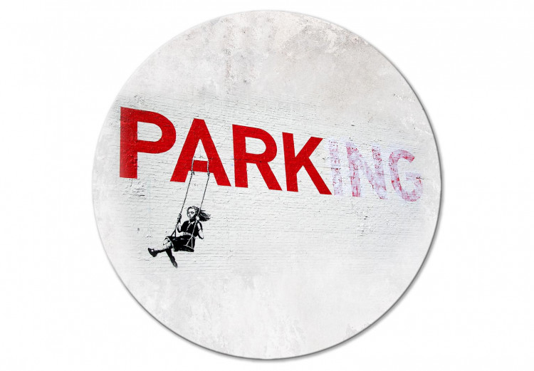 Round Canvas Banksy - A Swinging Girl Against the Background of a Wall With the Inscription Parking 148628
