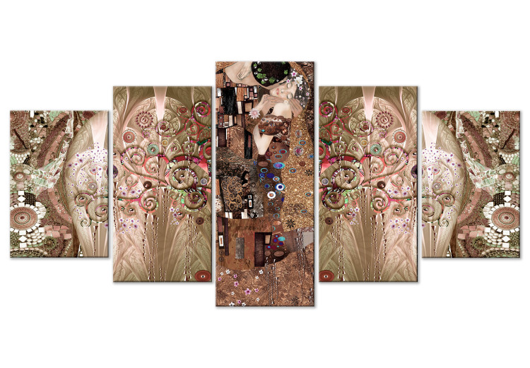 Canvas Print Klimt's Lovers (5-piece) Wide - kiss among trees 149128