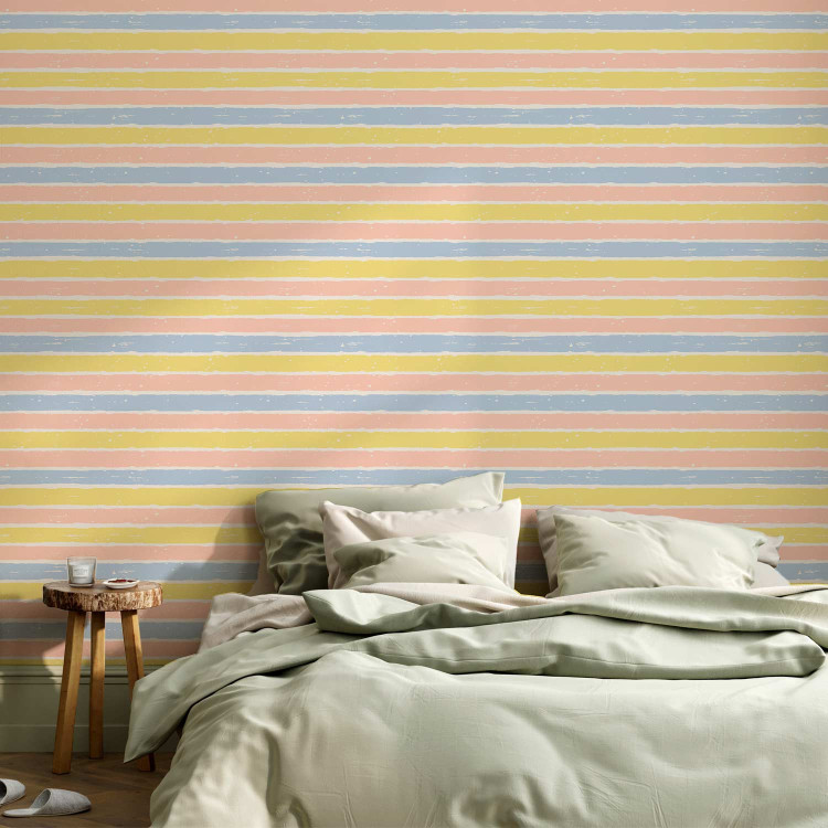 Modern Wallpaper Pastel Pattern - Pink, Yellow and Blue Stripes on a White Background 150028 additionalImage 4