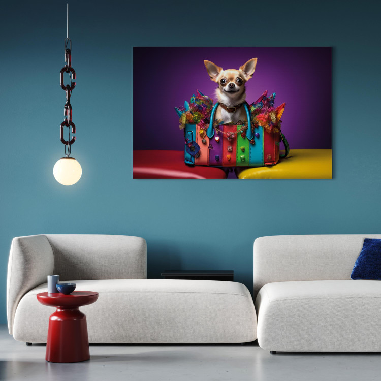 Canvas Print AI Chihuahua Dog - Tiny Animal in a Colorful Bag - Horizontal 150128 additionalImage 5