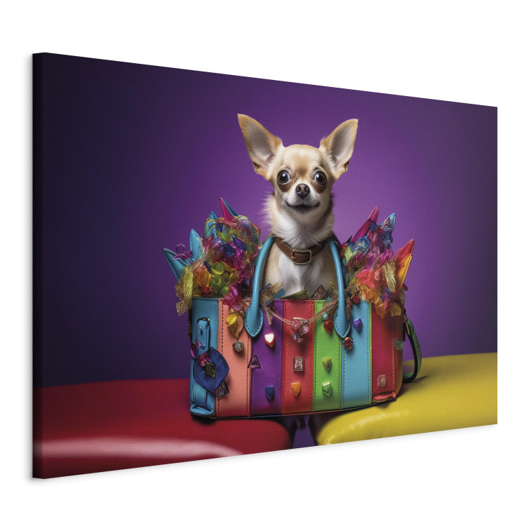 Canvas Print AI Chihuahua Dog - Tiny Animal in a Colorful Bag - Horizontal 150128 additionalImage 2