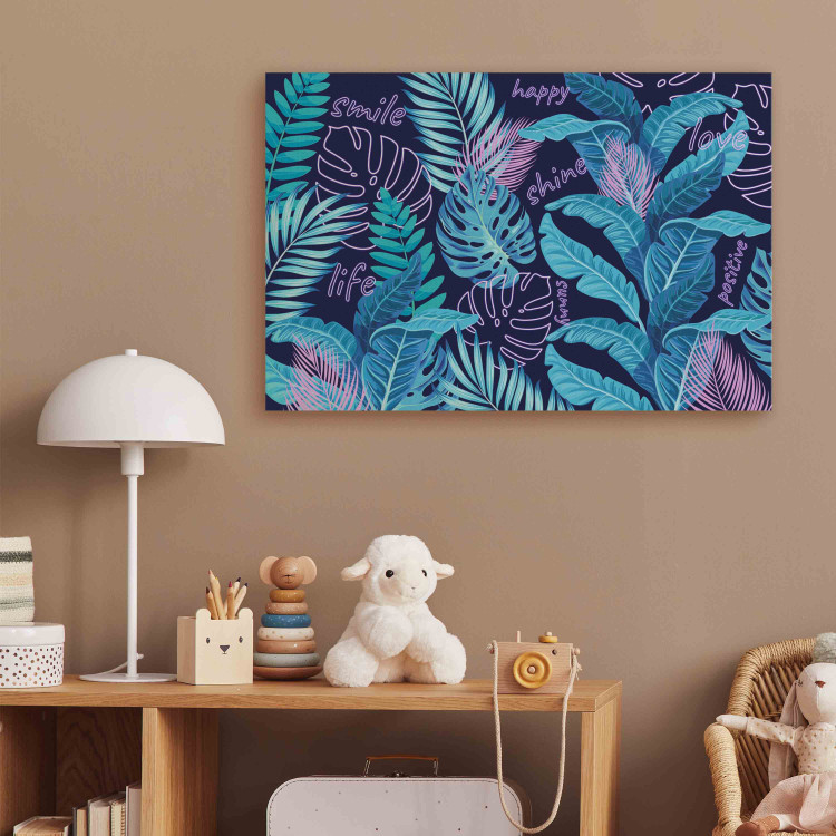 Canvas Neon jungle - leaves and inscriptions in bright and vivid colors 151228 additionalImage 9