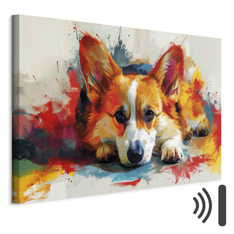 Canvas Print Painting Dog - Corgi Waiting for a Bone Among Colorful Paints 159528 additionalImage 8