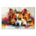 Canvas Print Painting Dog - Corgi Waiting for a Bone Among Colorful Paints 159528