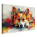 Canvas Print Painting Dog - Corgi Waiting for a Bone Among Colorful Paints 159528 additionalThumb 2