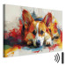 Canvas Print Painting Dog - Corgi Waiting for a Bone Among Colorful Paints 159528 additionalThumb 8