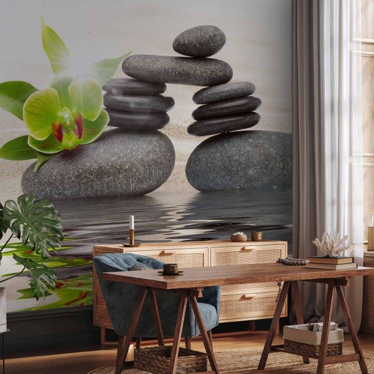 Wall Mural Asian Feng Shui Culture - Zen stones on a water surface with an orchid 61428 additionalImage 4