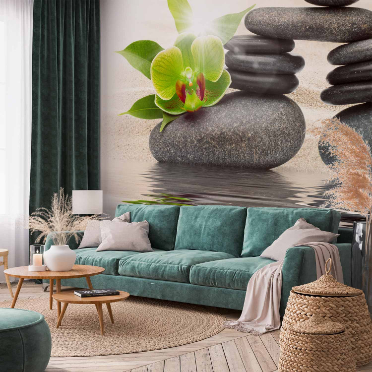 Wall Mural Asian Feng Shui Culture - Zen stones on a water surface with an orchid 61428