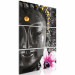 Canvas Buddha's face - a portrait of a figure in dark gray with a pink flower 108238 additionalThumb 2
