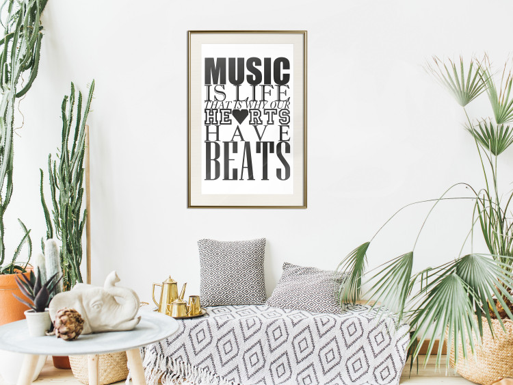 Poster Music Is Life - composition with black and white texts and a heart between them 114738 additionalImage 21